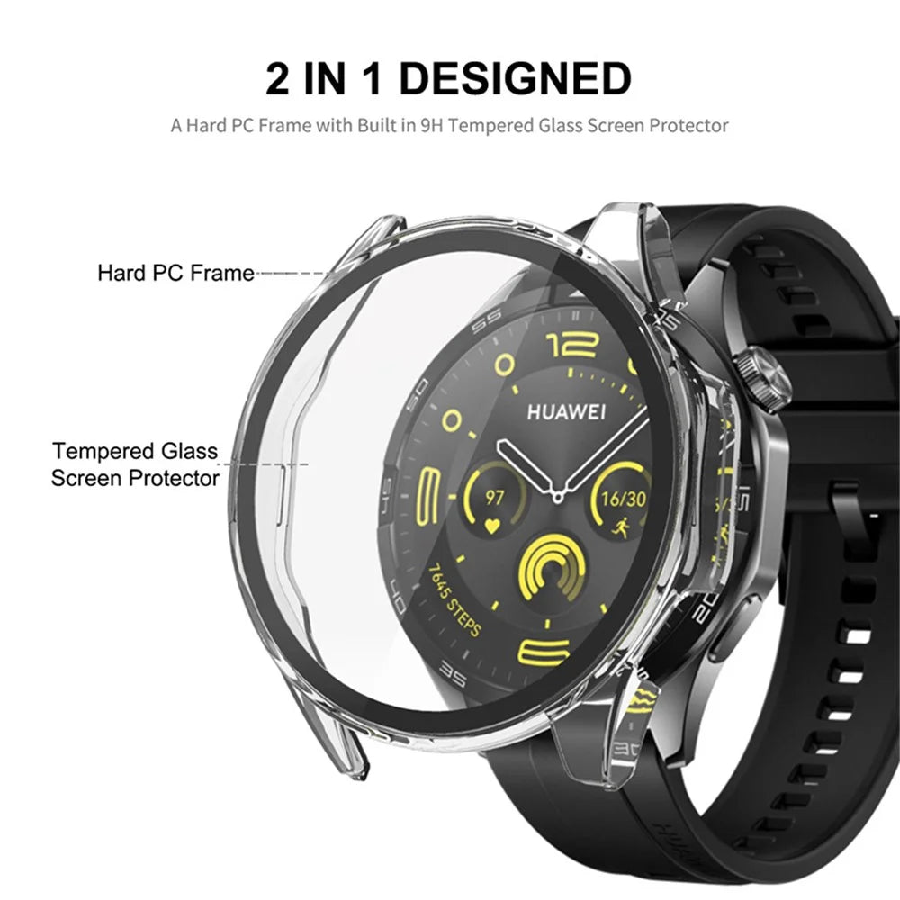 ENKAY Hat Prince For Huawei Watch GT 4 46mm Full Cover PC Watch Case with HD Tempered Glass Film - Black - 3