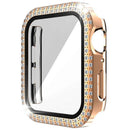 For Apple Watch Series 9 8 7 41mm Watch Case Rhinestone Electroplating PC Frame with Tempered Glass Film - Rose Gold - 2