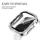 For Apple Watch Series 9 8 7 41mm Watch Case Rhinestone Electroplating PC Frame with Tempered Glass Film - Rose Gold - 4