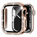 For Apple Watch Series 9 8 7 45mm PC Watch Case Rhinestone Electroplating Watch Cover with Tempered Glass Film - Rose Gold - 1