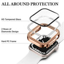 For Apple Watch Series 9 8 7 45mm PC Watch Case Rhinestone Electroplating Watch Cover with Tempered Glass Film - Rose Gold - 3