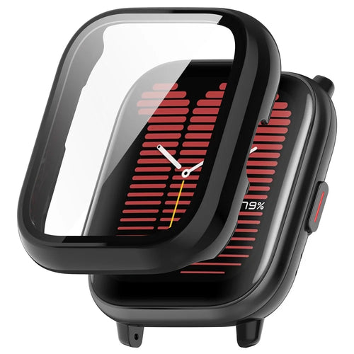 For Huami Amazfit Active (A2211) Case with Tempered Glass Film Full Protective Hard PC Watch Cover - Black - 1