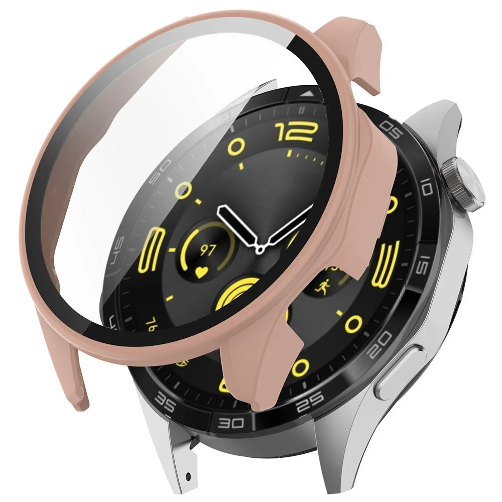 For Honor Watch 4 Pro Watch Case PC Full Coverage Protective Cover with Tempered Glass Screen Film - Pink - 1