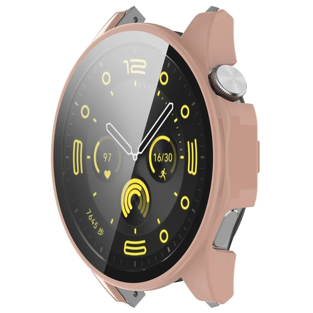 For Honor Watch 4 Pro Watch Case PC Full Coverage Protective Cover with Tempered Glass Screen Film - Pink - 2