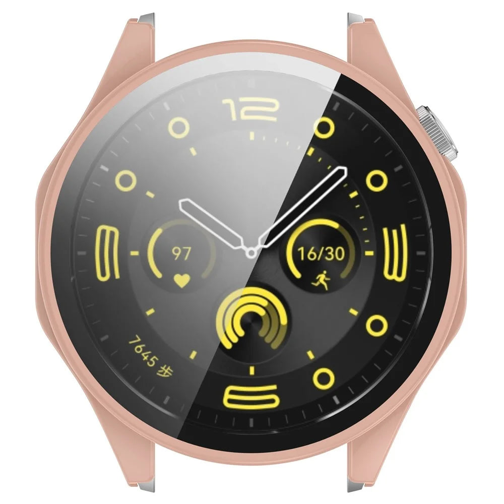 For Honor Watch 4 Pro Watch Case PC Full Coverage Protective Cover with Tempered Glass Screen Film - Pink - 6