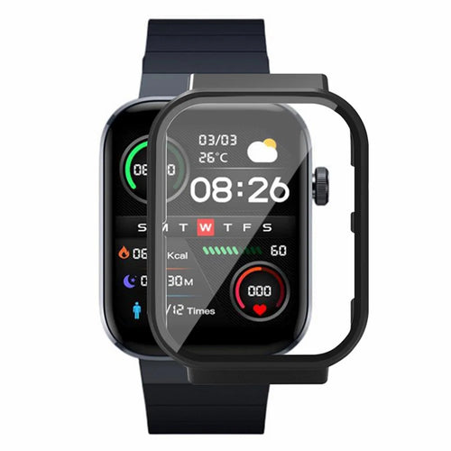 For Mibro Watch T1 Watch Case Hard PC Anti-scratch Cover with Tempered Glass Screen Film - Black - 1