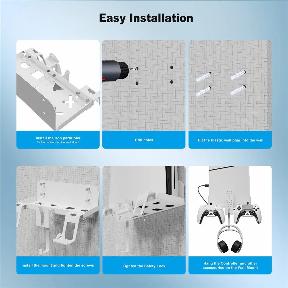 JYS P5177 For PlayStation PS5 Slim Wall Mount Bracket Controller Charger Headset Hanging Bracket - 4