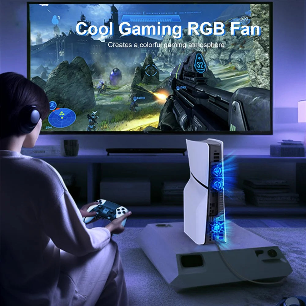 JYS P5175 For Sony PS5 Slim Cooling Fan Game Console Heat Dissipation RGB Effect Light Cooler Fan - 5