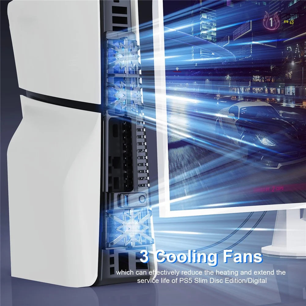 JYS P5175 For Sony PS5 Slim Cooling Fan Game Console Heat Dissipation RGB Effect Light Cooler Fan - 6
