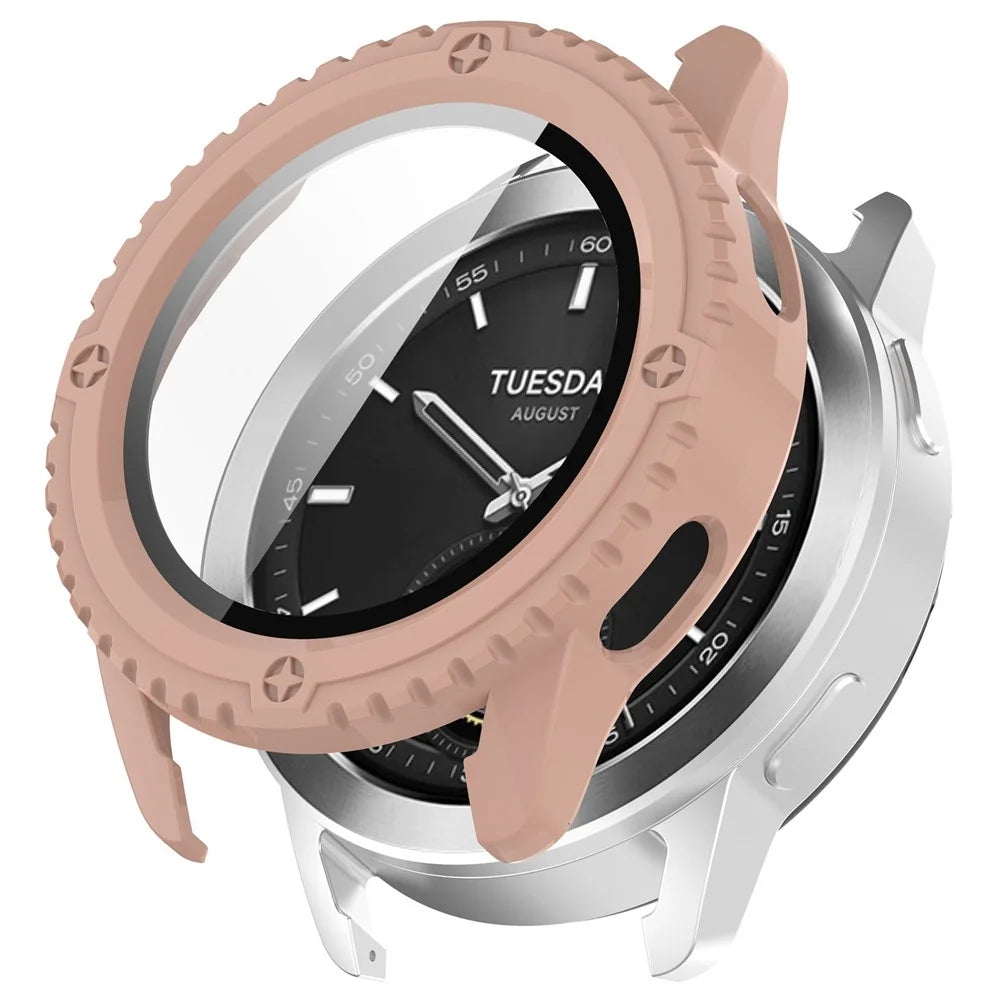 For Xiaomi Watch S3 Protective Cover Hard PC Watch Case  with Tempered Glass Screen Protector - Pink - 1