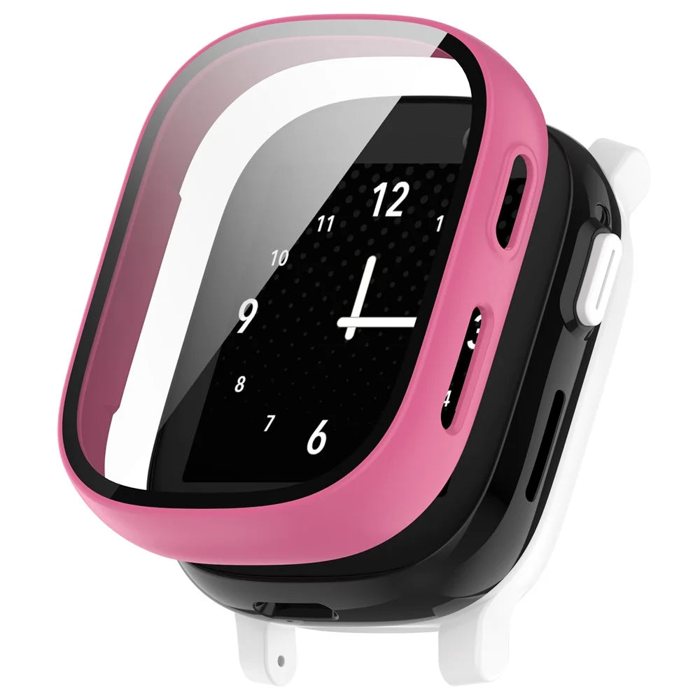 Hard PC Cover for Xplora X6 Play Watch Case with Tempered Glass Screen Protector - Rose - 1