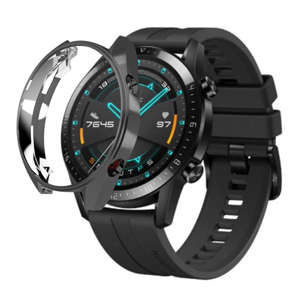 Huawei Watch GT / Watch GT 2 46mm / Watch GT 2 42mm Watch Case TPU Electroplating Frame Protector - Black - 1