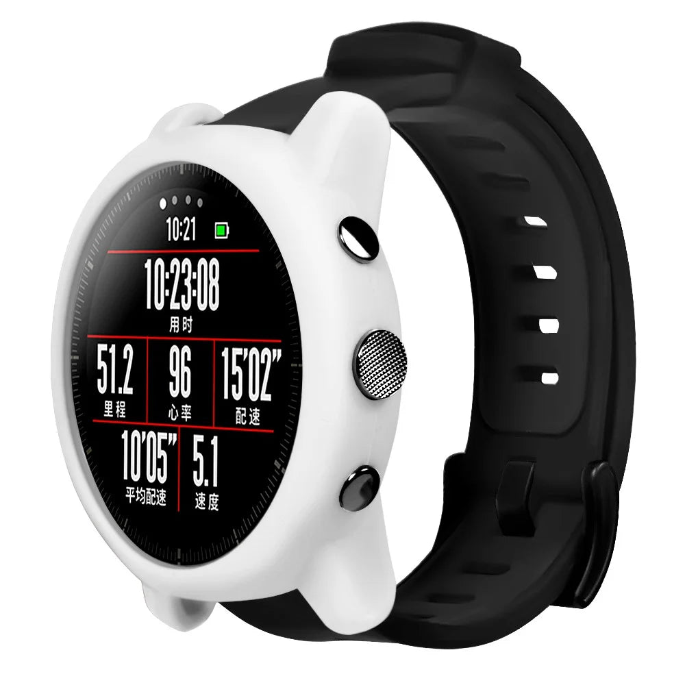 For Huami Amazfit Stratos 2 Watch Protective Frame Soft Silicone Drop-proof Cover - White - 4
