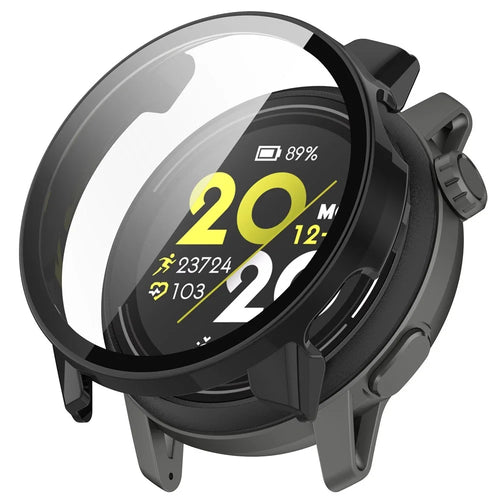 For Coros Pace 3 Protective Case Hard PC Watch Cover with Tempered Glass Screen Protector - Black - 1