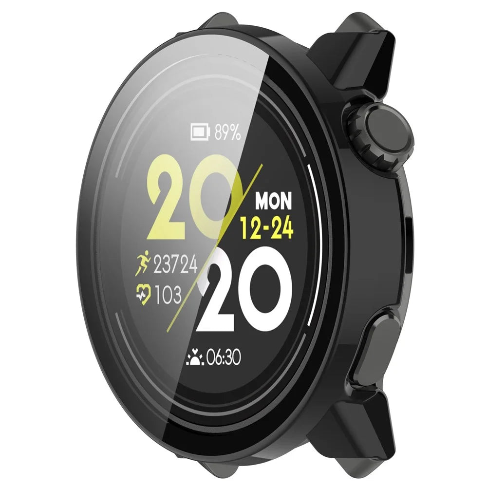 For Coros Pace 3 Protective Case Hard PC Watch Cover with Tempered Glass Screen Protector - Black - 2