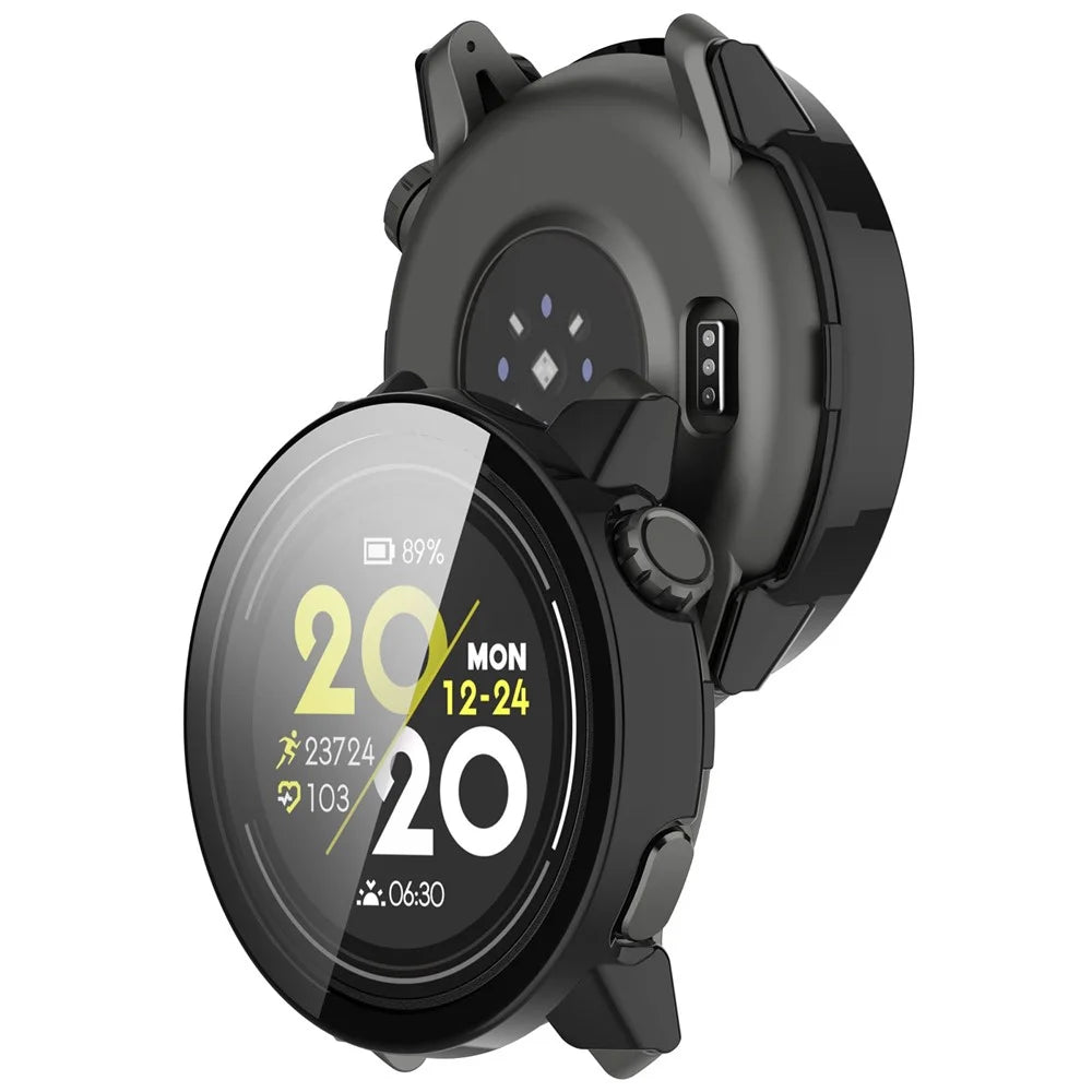 For Coros Pace 3 Protective Case Hard PC Watch Cover with Tempered Glass Screen Protector - Black - 3