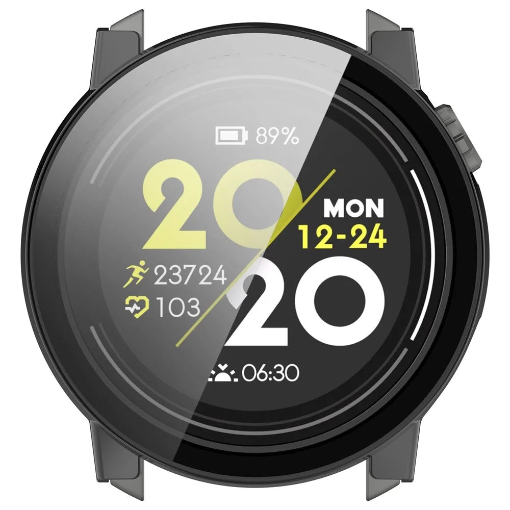 For Coros Pace 3 Protective Case Hard PC Watch Cover with Tempered Glass Screen Protector - Black - 6