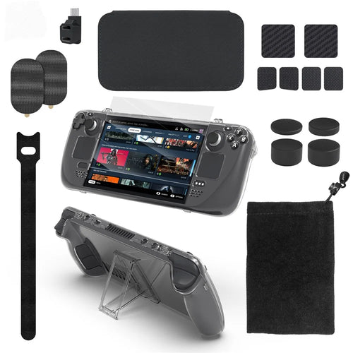 JYS JYS-SD021 19-in-1 Accessories Kit with Clear Case, Tempered Glass Screen Protector for Valve Steam Deck Game Console Protective Set - 1