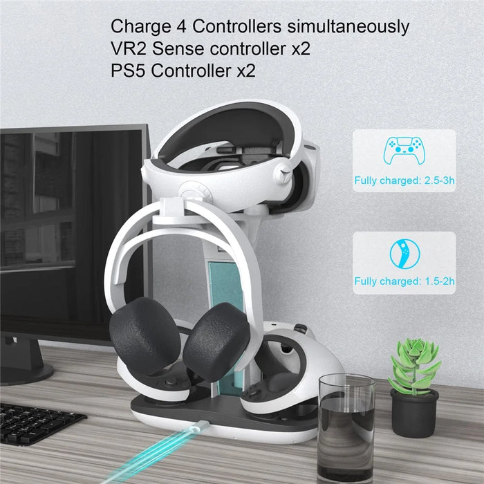 JYS JYS-P5156 Charging Display Stand for Sony PS VR2 / PS5 / PS5 DualSense Edge Controller, VR Headset Charging Dock with RGB Light - 2