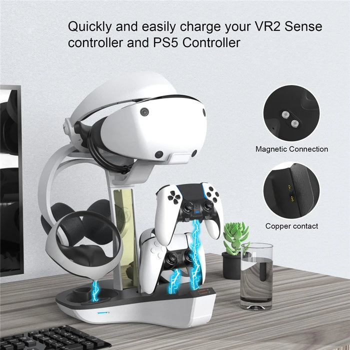JYS JYS-P5156 Charging Display Stand for Sony PS VR2 / PS5 / PS5 DualSense Edge Controller, VR Headset Charging Dock with RGB Light - 4