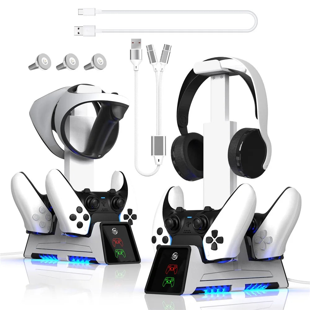 JYS JYS-P5167 For PS5 / PS5 Edge Controller Dual Slot Magnetic Charging Base VR Headset Storage Rack - 1