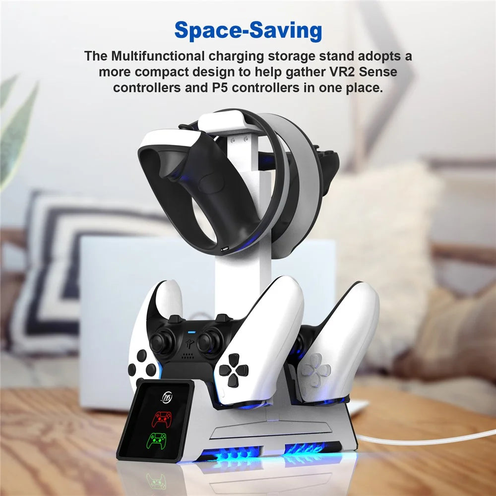JYS JYS-P5167 For PS5 / PS5 Edge Controller Dual Slot Magnetic Charging Base VR Headset Storage Rack - 6