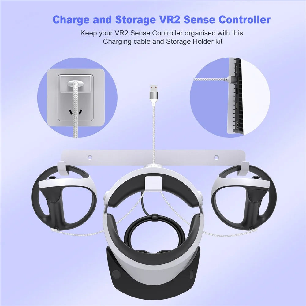JYS JYS-P5170 For PS VR2 Wall Mount Iron Storage Stand VR Headset Controller Rack with Charging Cable - 3