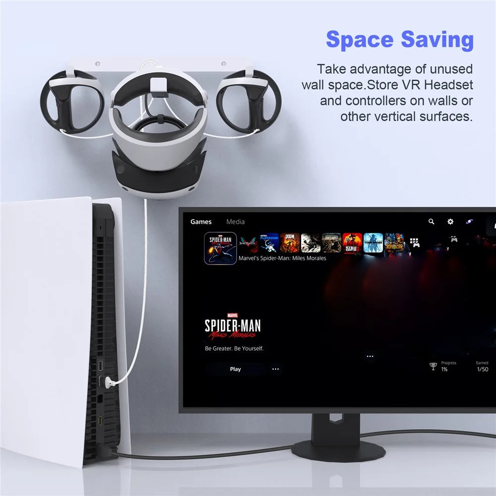 JYS JYS-P5170 For PS VR2 Wall Mount Iron Storage Stand VR Headset Controller Rack with Charging Cable - 6