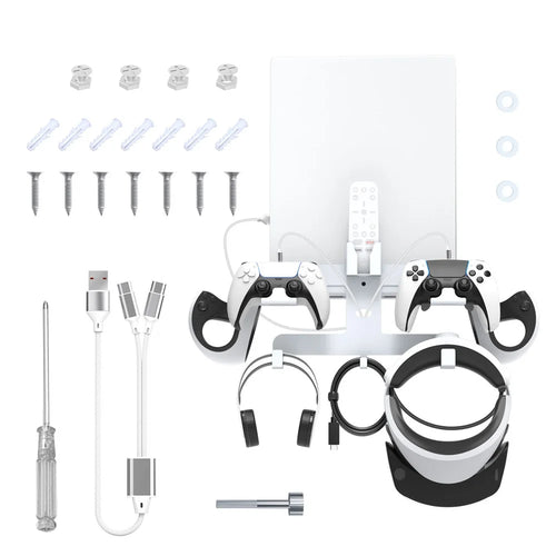 JYS JYS-P5163 Wall Mount Kit with Controller Holder for Sony PS5 / PS VR2 Headset Game Console Display Stand - 1