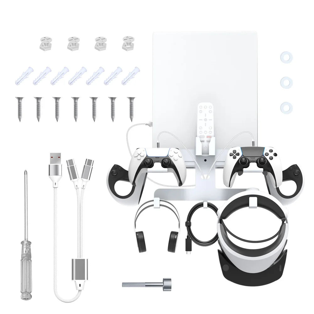 JYS JYS-P5163 Wall Mount Kit with Controller Holder for Sony PS5 / PS VR2 Headset Game Console Display Stand - 1