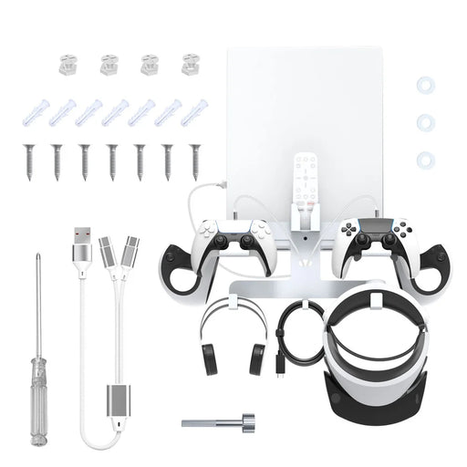 JYS JYS-P5163 Wall Mount Kit with Controller Holder for Sony PS5 / PS VR2 Headset Game Console Display Stand - 1
