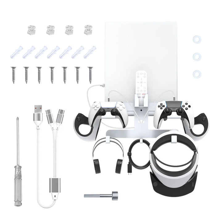JYS JYS-P5163 Wall Mount Kit with Controller Holder for Sony PS5 / PS VR2 Headset Game Console Display Stand - 1