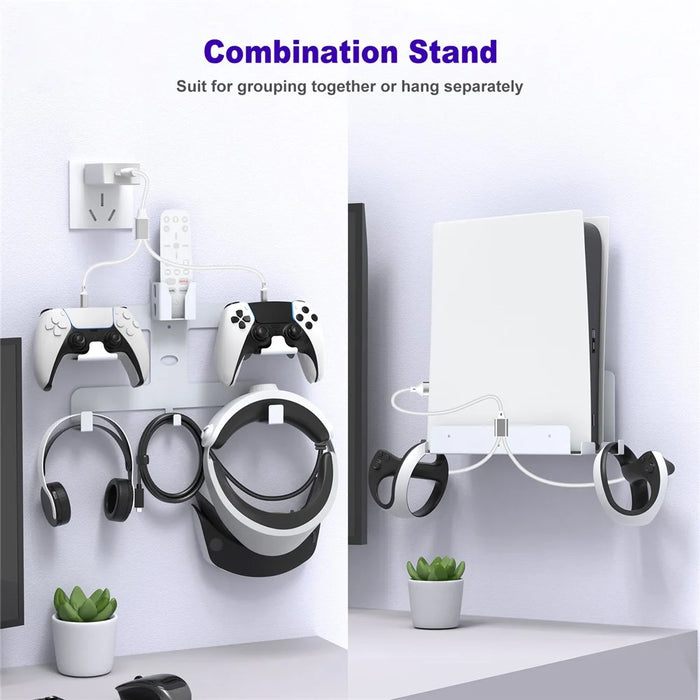 JYS JYS-P5163 Wall Mount Kit with Controller Holder for Sony PS5 / PS VR2 Headset Game Console Display Stand - 4