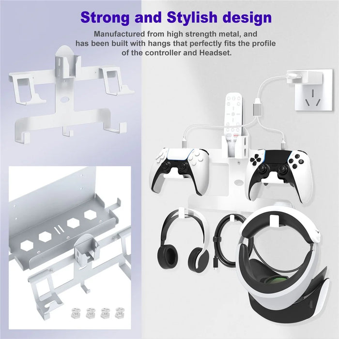 JYS JYS-P5163 Wall Mount Kit with Controller Holder for Sony PS5 / PS VR2 Headset Game Console Display Stand - 6