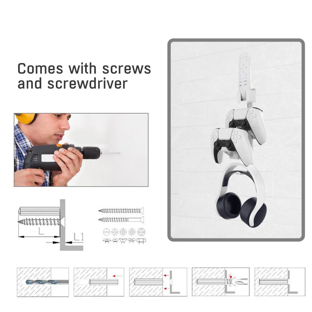 JYS JYS-P5125 For PS5 / PS4 / Xbox / Nintendo Switch Wall Mount ABS Storage Stand Headphone Gamepad Rack - White - 3