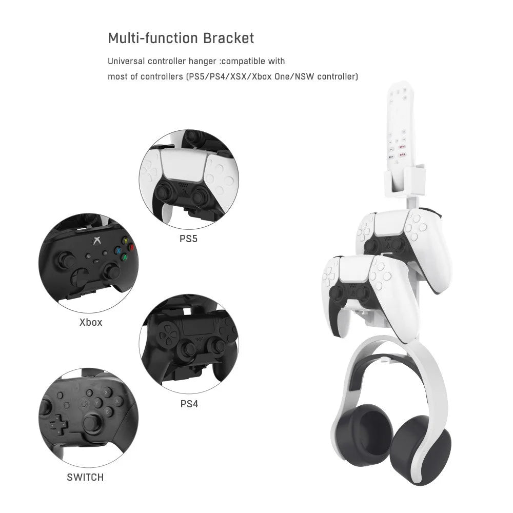 JYS JYS-P5125 For PS5 / PS4 / Xbox / Nintendo Switch Wall Mount ABS Storage Stand Headphone Gamepad Rack - White - 4