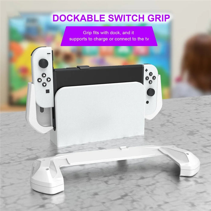 JYS JYS-NS232 For Nintendo Switch OLED Game Console Non-Slip Pluggable Base Grip Case - White - 3
