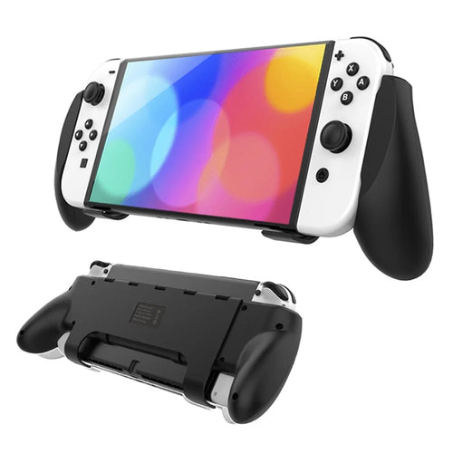 JYS NS218 For Nintendo Switch OLED Game Console ABS Hand Grip Kickstand Case with Game Card Holder - Black - 1