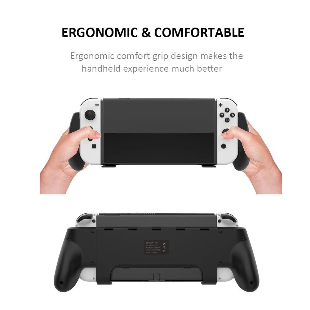 JYS NS218 For Nintendo Switch OLED Game Console ABS Hand Grip Kickstand Case with Game Card Holder - Black - 2