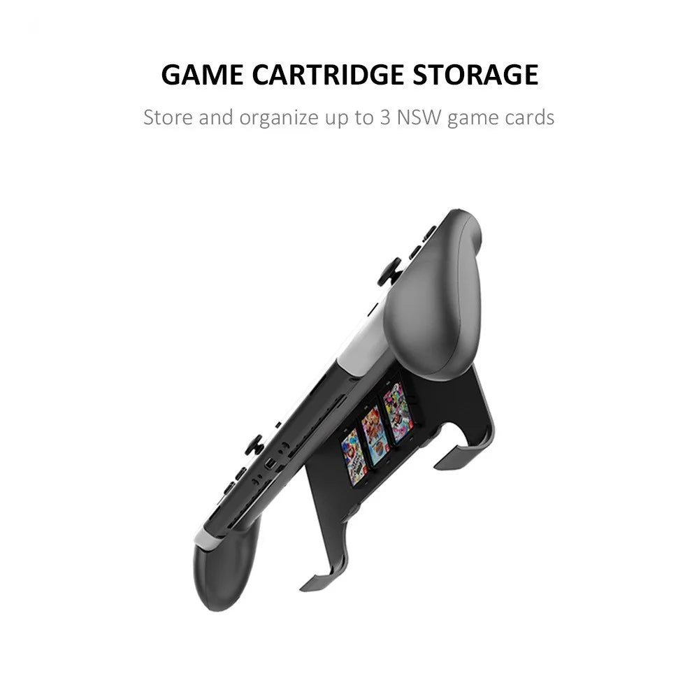 JYS NS218 For Nintendo Switch OLED Game Console ABS Hand Grip Kickstand Case with Game Card Holder - Black - 4