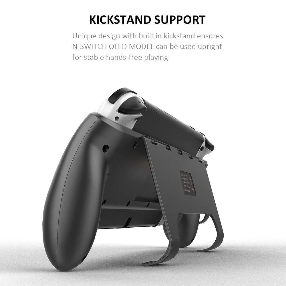 JYS NS218 For Nintendo Switch OLED Game Console ABS Hand Grip Kickstand Case with Game Card Holder - Black - 5