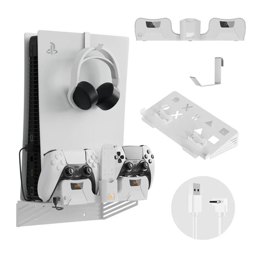 JYS JYS-P5181 Game Console Wall Mount Stand with Charging Dock for Sony PS5 / PS5 Slim Controller Charging Station Holder - 1