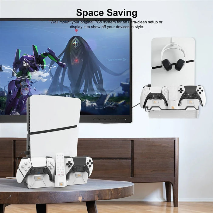JYS JYS-P5181 Game Console Wall Mount Stand with Charging Dock for Sony PS5 / PS5 Slim Controller Charging Station Holder - 3