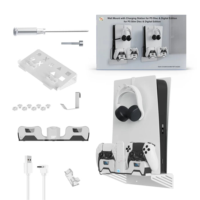 JYS JYS-P5181 Game Console Wall Mount Stand with Charging Dock for Sony PS5 / PS5 Slim Controller Charging Station Holder - 7