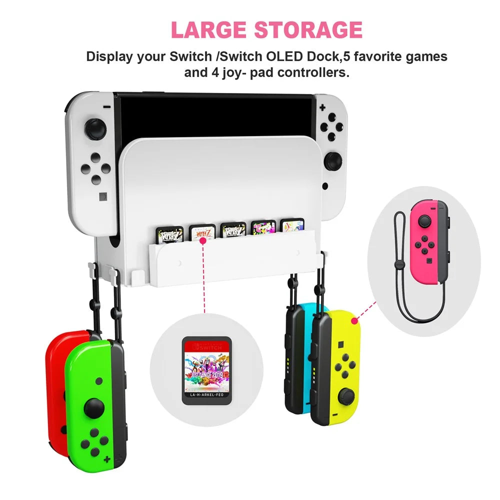 JYS JYS-NS252 For Nintendo Switch / Switch OLED Game Console Controller Headset Wall Mount Kit 2-in-1 Bracket - Black - 3