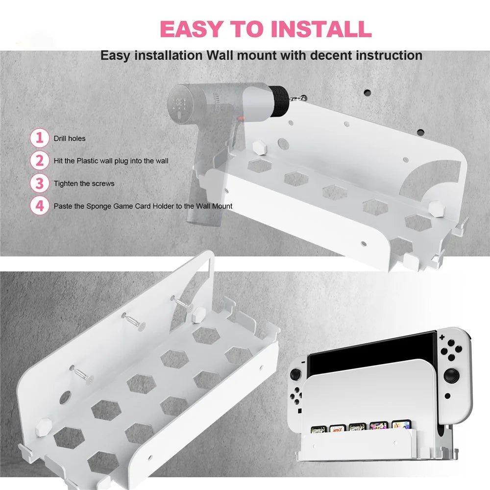 JYS JYS-NS252 For Nintendo Switch / Switch OLED Game Console Controller Headset Wall Mount Kit 2-in-1 Bracket - Black - 6