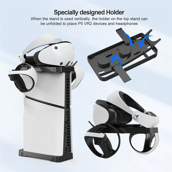 JYS JYS-P5178 Horizontal Stand for Sony PS5 Slim Disc / Digital Game Console Desktop Storage Holder - Black - 5