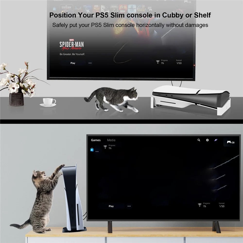 JYS JYS-P5189 Universal Horizontal Bracket for PS5 Slim Console (Digital / Optical Drive Version) - White - 4