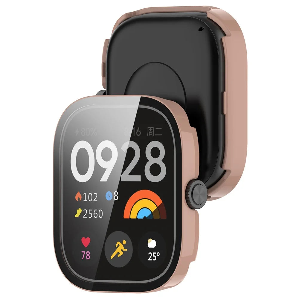 For Xiaomi Redmi Watch 4 Full Protective Case PC Watch Cover with Tempered Glass Screen Protector - Pink - 7
