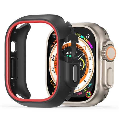 DUX DUCIS Bamo Series for Apple Watch Ultra 3 / Ultra 2 / Ultra 49mm Watch Case PC+TPU Cover - Black / Red - 1